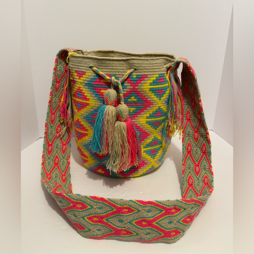 Wayuu Designer Collection Hobo Bag Wayuu Crochet, Large Drawstring Tassel Boho